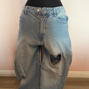 Stylish Blue Jeans with Heart Cutout